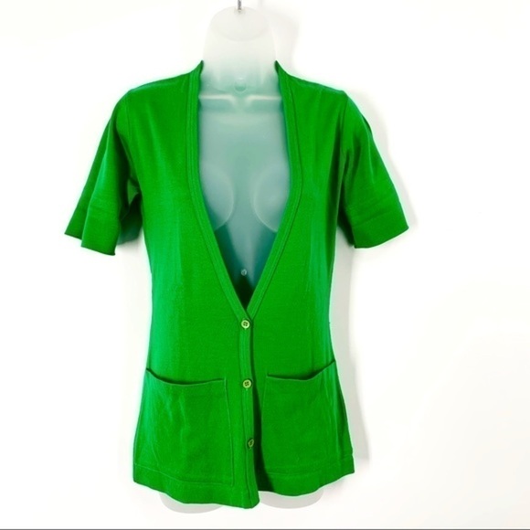 MADE IN BRITISH HONG KONG GREEN SHORT SLEEVE CARDIGAN SZ SM - Picture 1 of 10